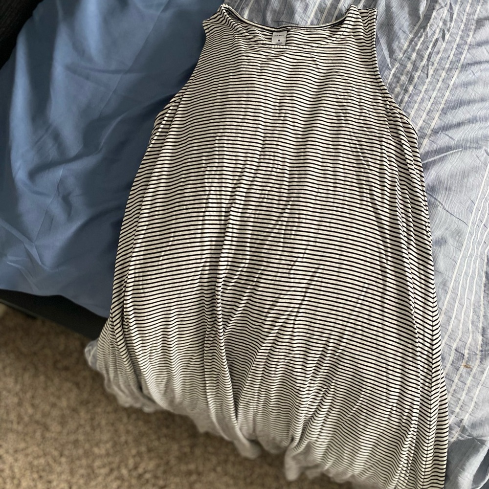 Old navy: black and white striped dress.